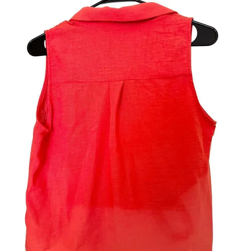 MONTEAU orange sleeveless button up Preppy Academia coastal top NWOT Sz M - Picture 3 of 6